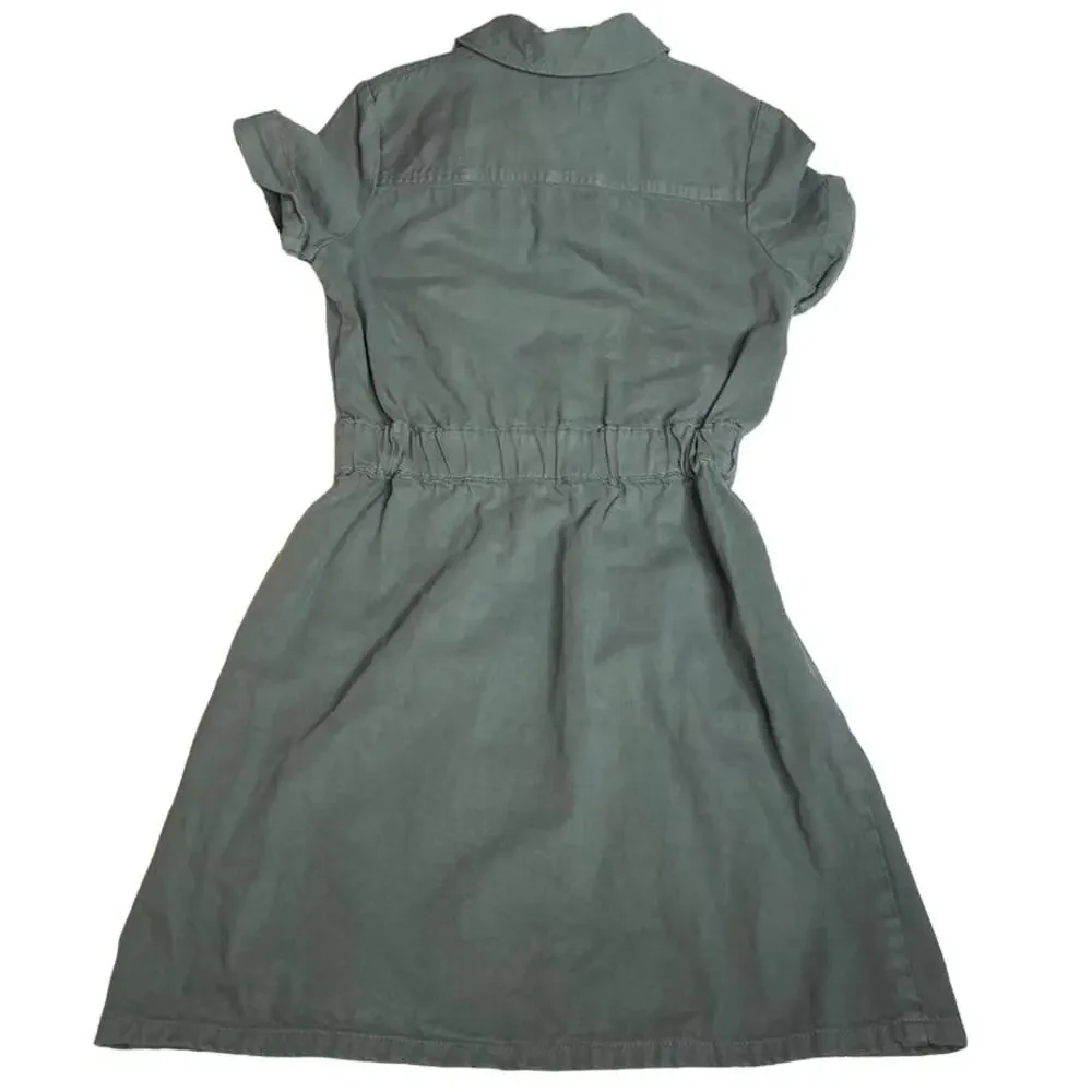 J. Crew Utility Dress Green Short Sleeve Zipper Waist Pockets Shirt Dress Size 0